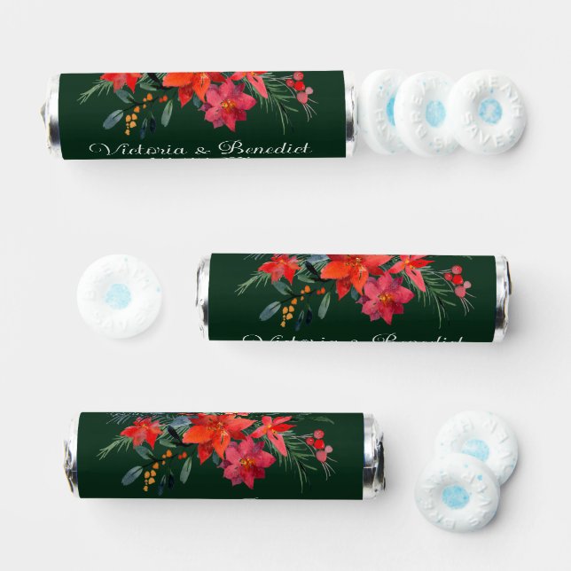 Christmas Poinsettia Floral Green Custom Wedding  Breath Savers® Mints (Assorted)