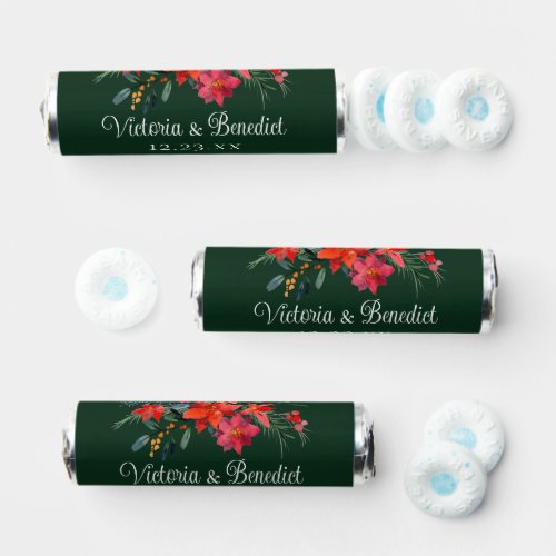 Christmas Poinsettia Floral Green Custom Wedding  Breath Savers Mints