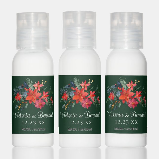 Christmas Poinsettia Floral Green Custom Wedding  Hand Lotion (Set)