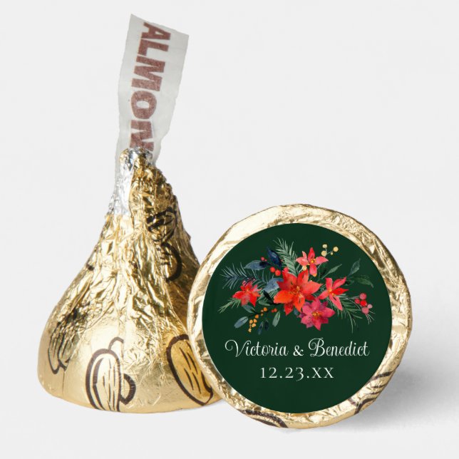 Christmas Poinsettia Floral Green Custom Wedding  Hershey®'s Kisses® (Front)