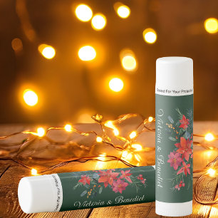 Christmas Poinsettia Floral Green Custom Wedding Lip Balm