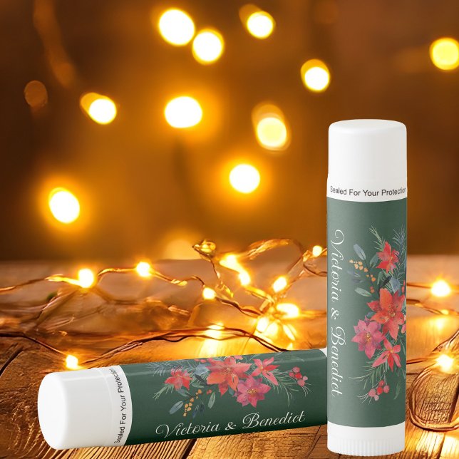 Christmas Poinsettia Floral Green Custom Wedding  Lip Balm (Creator Uploaded)