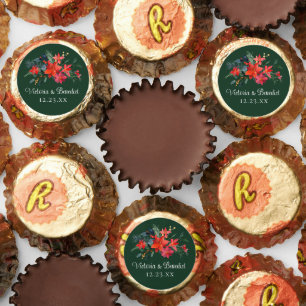 Christmas Poinsettia Floral Green Custom Wedding Reese's Peanut Butter Cups