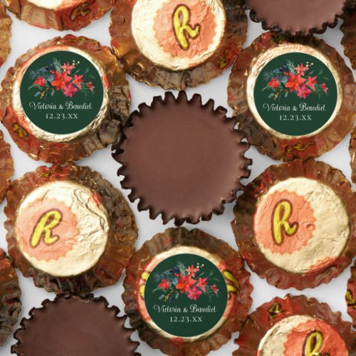 Christmas Poinsettia Floral Green Custom Wedding  Reeses Peanut Butter Cups