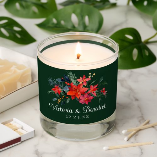 Christmas Poinsettia Floral Green Custom Wedding Scented Candle