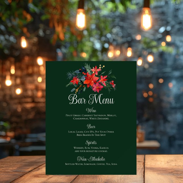 Christmas Poinsettia Floral Green Wedding Bar Menu Foam Board (Creator Uploaded)