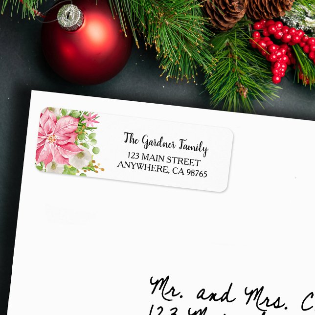 Christmas Poinsettia Floral Holiday Address Label (Christmas Poinsettia Floral Holiday Address Labels)