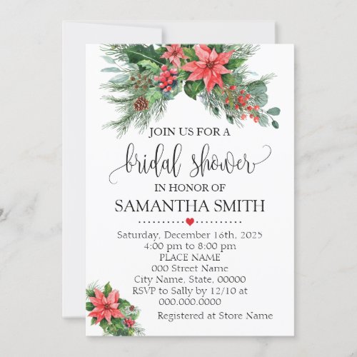 Christmas Poinsettia floral Holiday Bridal Shower Invitation