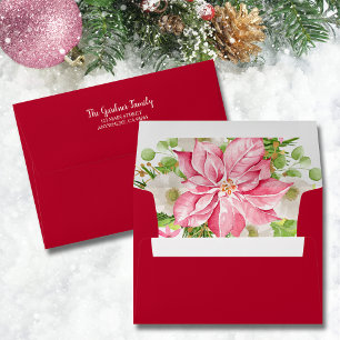 Christmas Poinsettia Floral Holiday Envelope