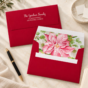 Christmas Poinsettia Floral Holiday Envelope