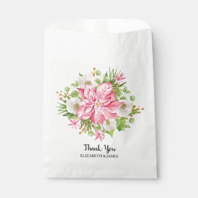Christmas Poinsettia Floral Holiday Favor Bag (Front)