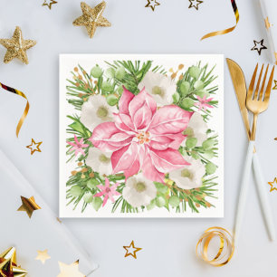 Christmas Poinsettia Floral Holiday Napkins