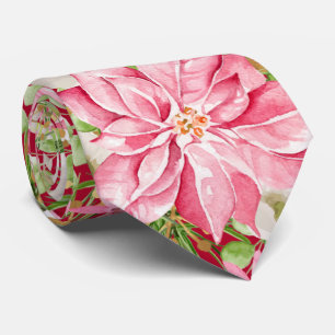 Christmas Poinsettia Floral Holiday Neck Tie