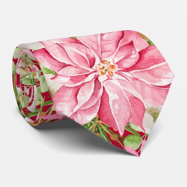 Christmas Poinsettia Floral Holiday Neck Tie (Rolled)