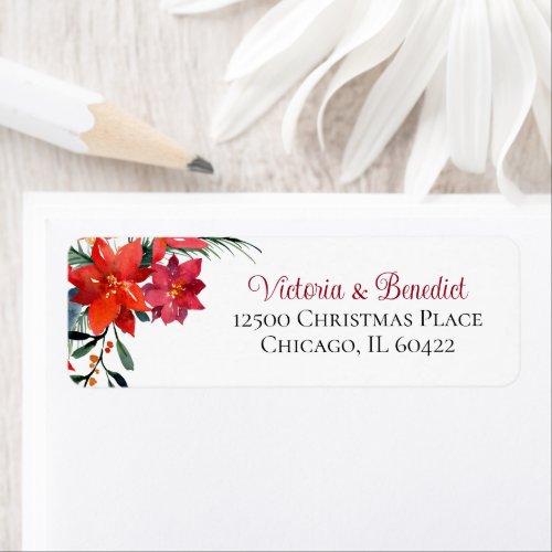Christmas Poinsettia Floral Holiday Return Address Label