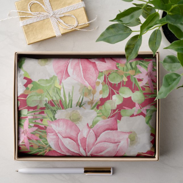 Christmas Poinsettia Floral Holiday Tissue Paper (Gift)