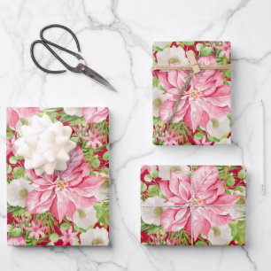 Christmas Poinsettia Floral Holiday Wrapping Paper Sheets