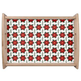 Christmas Poinsettia Floral Pattern | Red Green Serving Tray