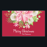 Christmas Poinsettia Floral Red Holiday Rectangular Sticker<br><div class="desc">A large pink poinsettia,  winter flowers,  pine branches and holly leaves on red,  these holiday Christmas stickers are fun for party favors,  envelope seals,  gift wrapping,  baked goods,  candy and treats labels. MATCHING items in our store.</div>