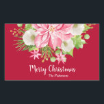 Christmas Poinsettia Floral Red Holiday Rectangular Sticker<br><div class="desc">A large pink poinsettia,  winter flowers,  pine branches and holly leaves on red,  these holiday Christmas stickers are fun for party favors,  envelope seals,  gift wrapping,  baked goods,  candy and treats labels. MATCHING items in our store.</div>