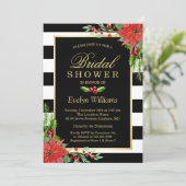 Christmas Poinsettia Floral Striped Bridal Shower Invitation (Standing Front)