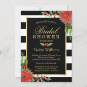 Christmas Poinsettia Floral Striped Bridal Shower Invitation (Front)