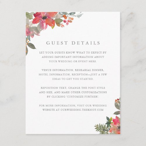 Christmas Poinsettia Floral Wedding Guest Details Enclosure Card