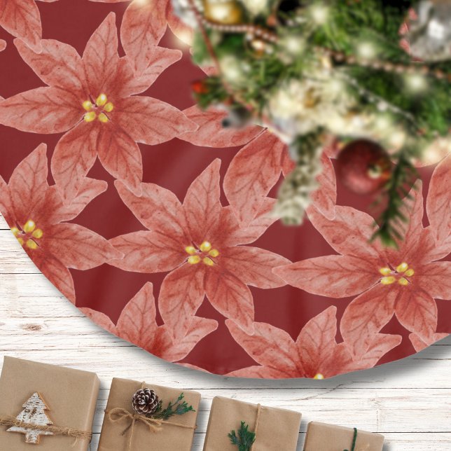 Christmas Poinsettia Flower Red Botanical Brushed Polyester Tree Skirt (Creator Uploaded)
