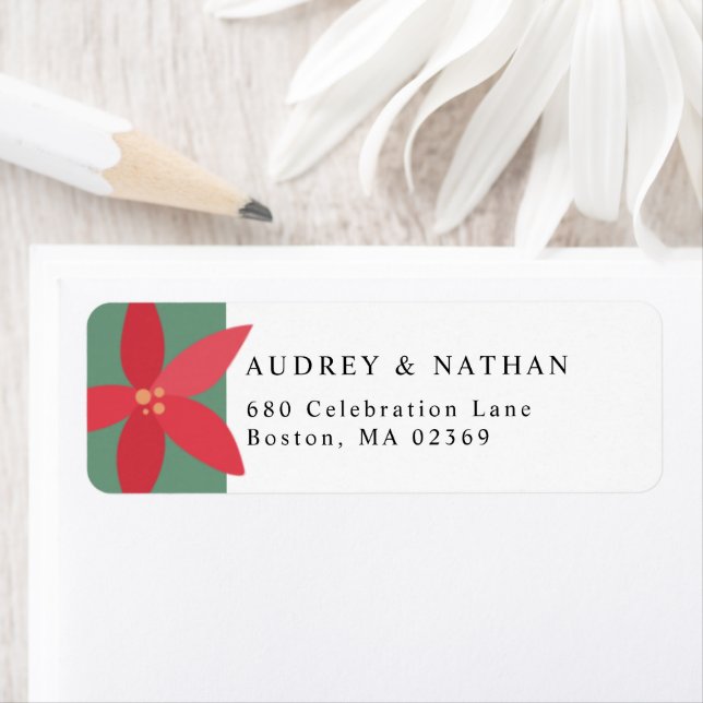 Christmas Poinsettia Flower Return Address Label (Insitu)