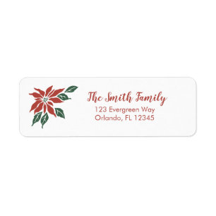 Christmas Poinsettia Flower Return Address Label
