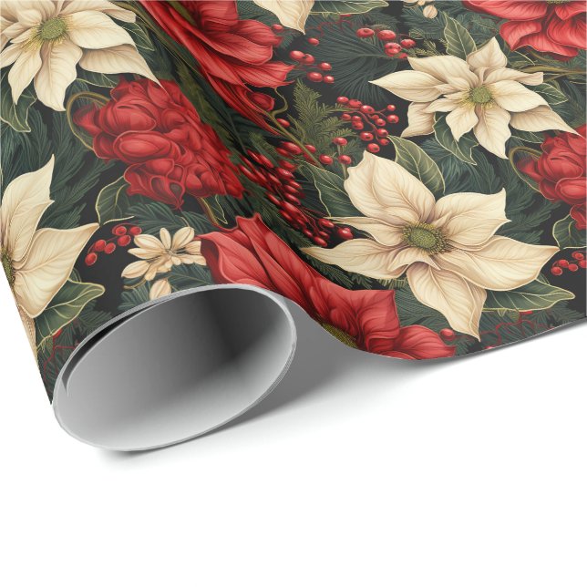 Christmas Poinsettia Flower Wrapping Paper (Roll Corner)