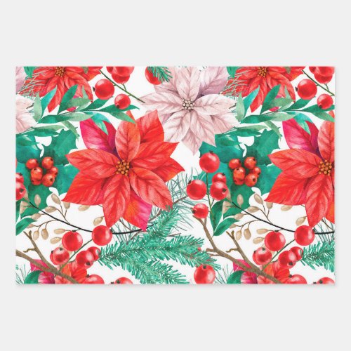 Christmas Poinsettia Flower Xmas Pattern Wrapping Paper Sheets