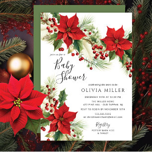 Christmas Poinsettia Flowers Baby Shower  Invitation