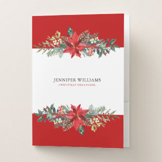 Christmas poinsettia & flowers bouquet frame pocket folder