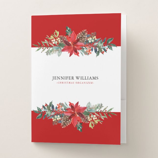 Christmas poinsettia & flowers bouquet frame pocket folder (Front)
