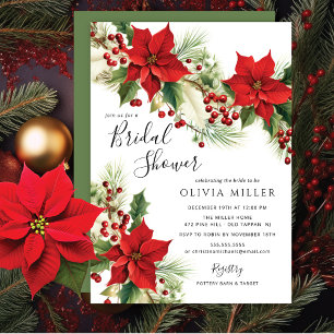 Christmas Poinsettia Flowers Bridal Shower Invitation