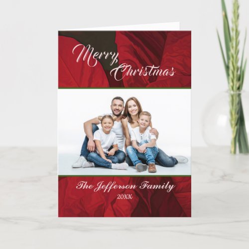 Christmas Poinsettia Flowers Family Photo Custom Holiday Card
