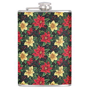 Christmas Poinsettia Flowers Pattern-86755 Flask