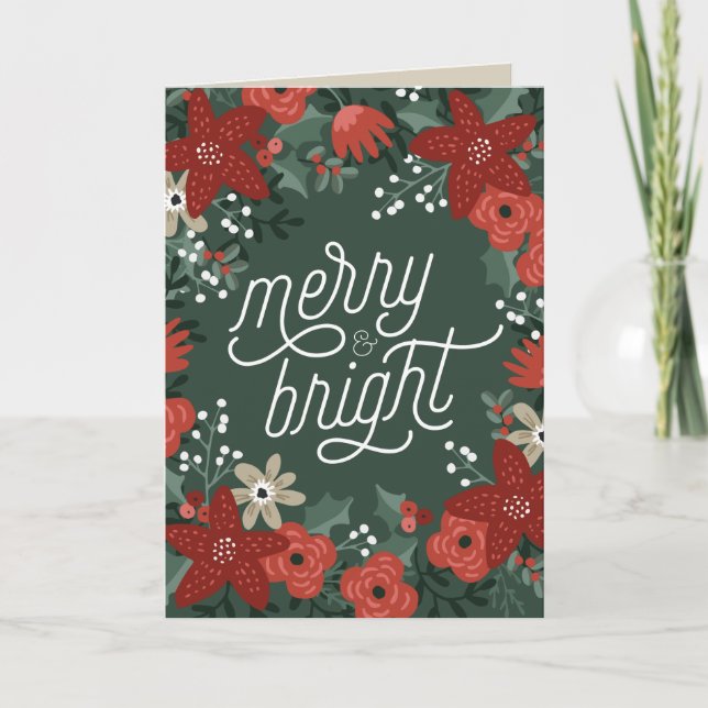 Christmas Poinsettia Foliage Folded Card (Front)