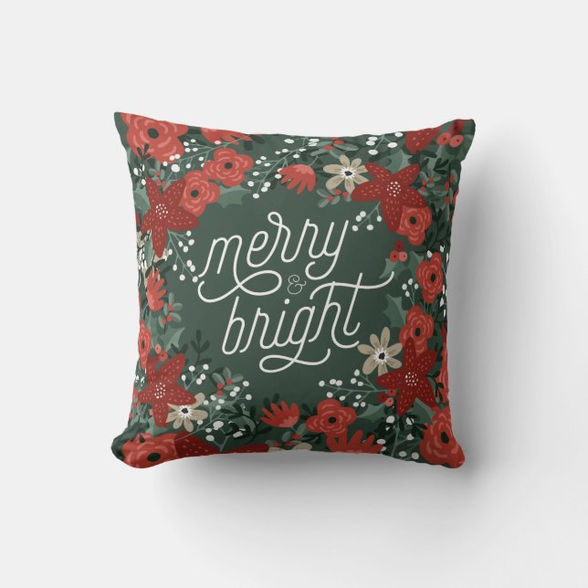 Christmas Poinsettia Foliage Throw Pillow (Front)
