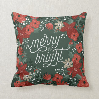 Christmas Poinsettia Foliage Throw Pillow