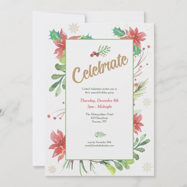 Christmas Poinsettia Frame Invitation (Front)