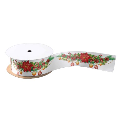 Christmas Poinsettia Garland Satin Ribbon