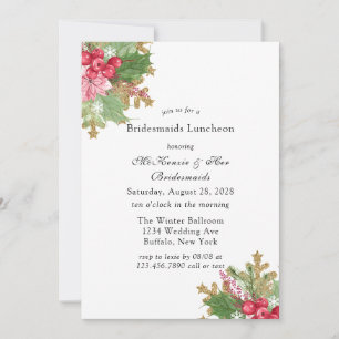Christmas Poinsettia Gold Bridesmaids Luncheon Invitation