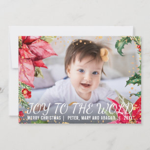 Christmas Poinsettia Gold Splash Photo Holiday Card