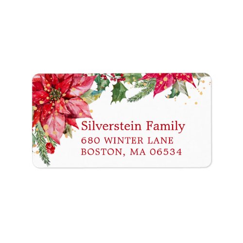 Christmas Poinsettia Gold Splatter Address Label