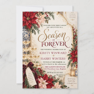 Christmas Poinsettia Gold Wedding Invitation