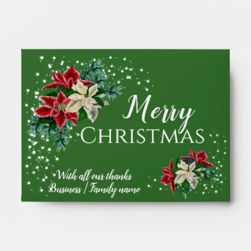 Christmas Poinsettia Green Cash Gift Envelope