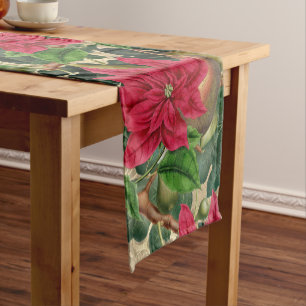 Christmas Poinsettia Greenery Table Runner