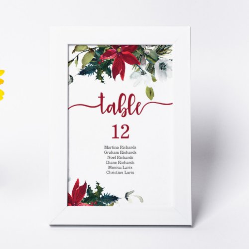 Christmas Poinsettia Guest Names Table Number